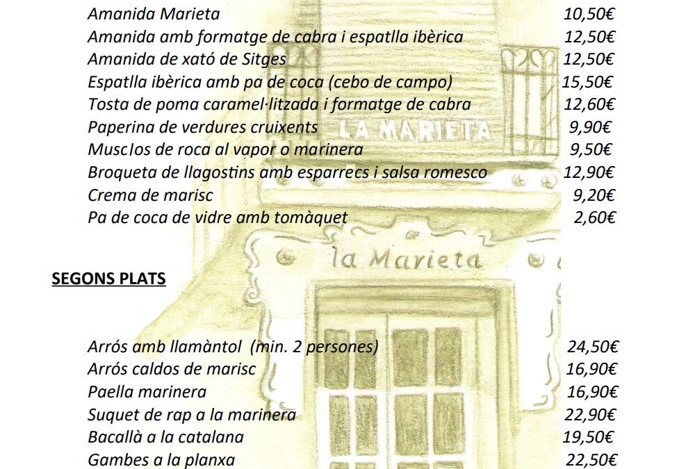 Menú Nadal 2023, Menú de Navidad, restaurant la Marieta de Mollet del Vallès, Barcelona